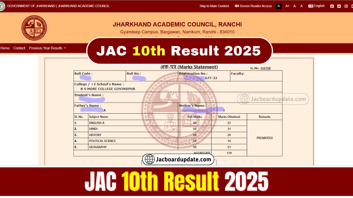 Jharkhand Board 10th Result 2025