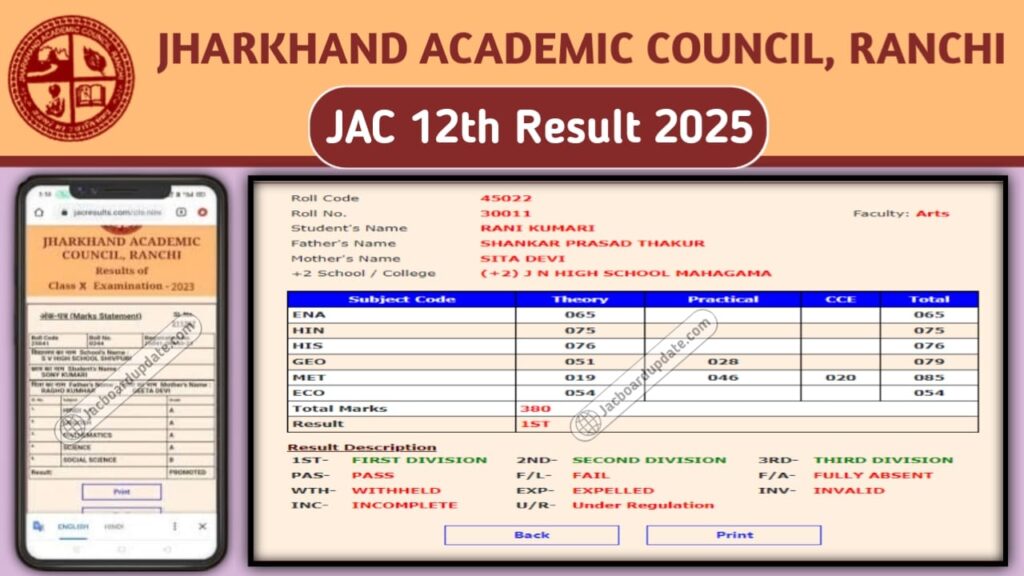 JAC 12th Arts Result 2025