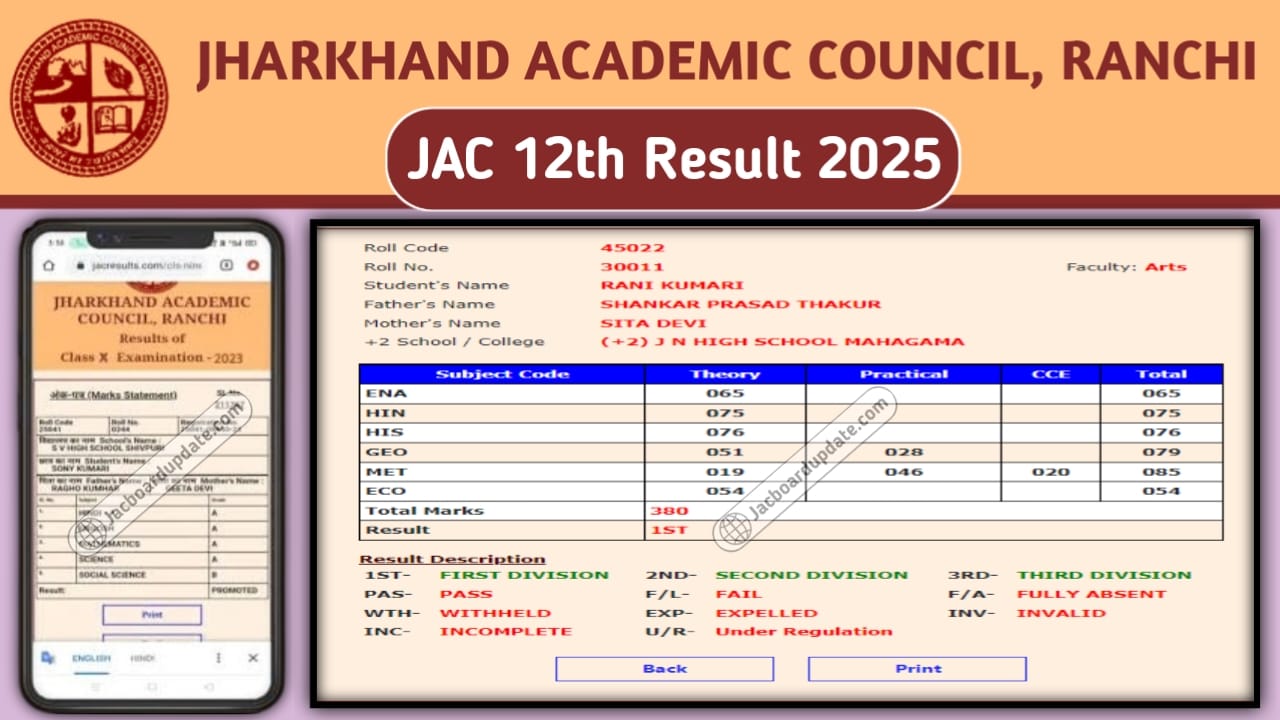 JAC 12th Arts Result 2025