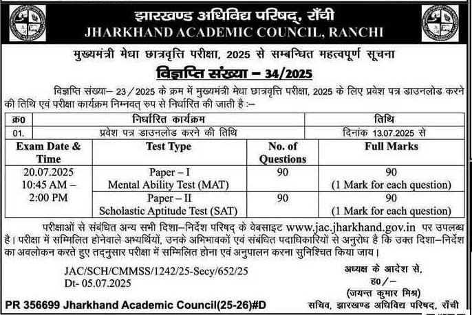 JAC CMMS Admit Card